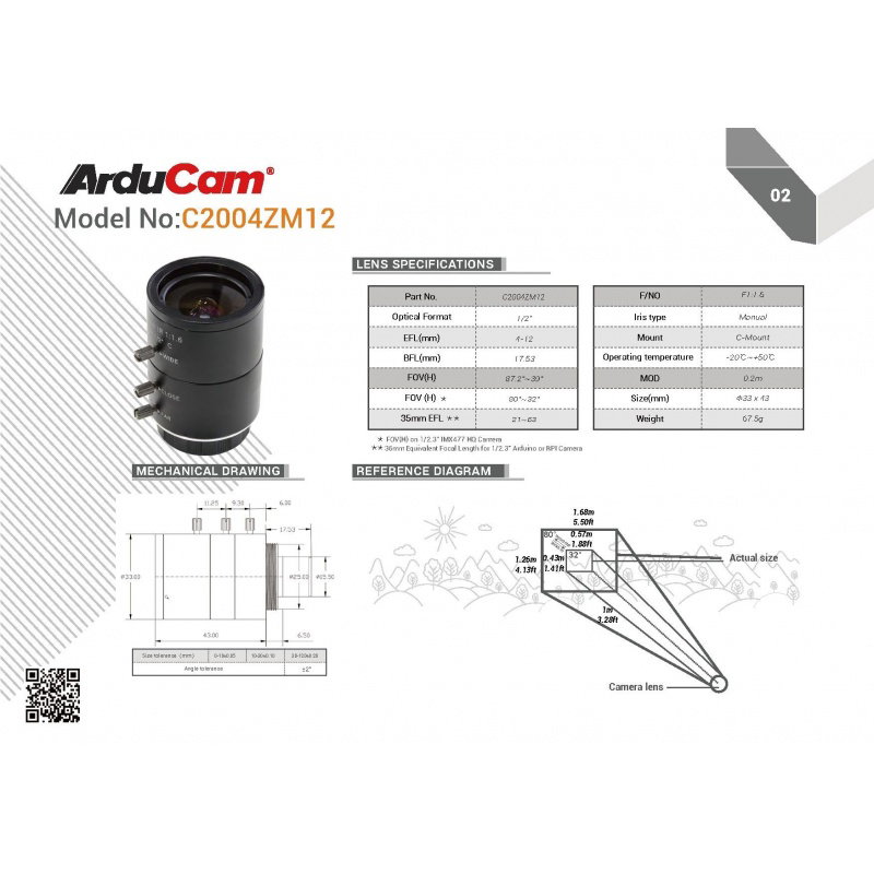 C-Mount 4–12 mm Varioobjektiv – ArduCam LN048