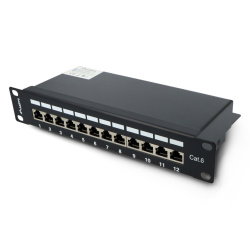 PATCH PANEL 12 PORT 1U 10" EKRANOWANY KAT.6 CZARNY LANBERG