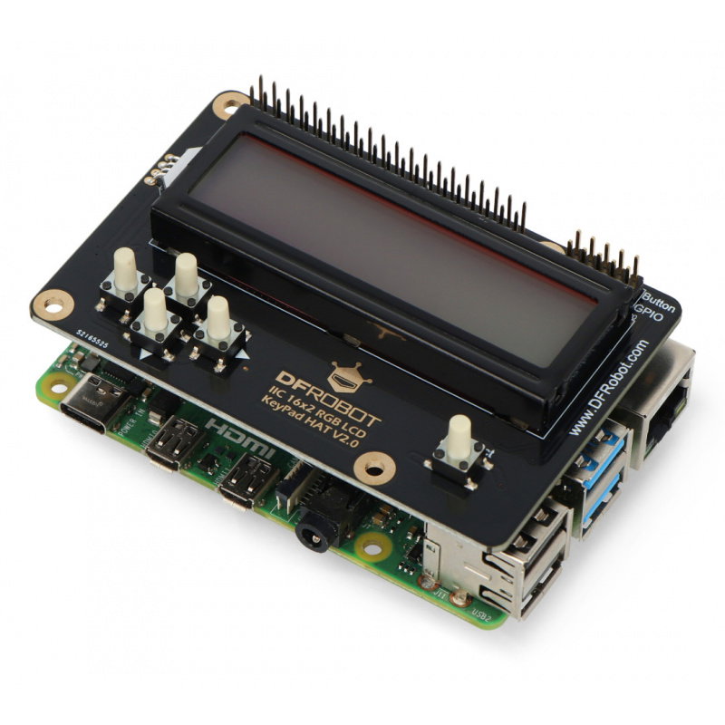 LCD-Display 16x2 RGB I2C KeyPad - Overlay für Raspberry Pi 3B + / 4B - DFRobot DFR0514