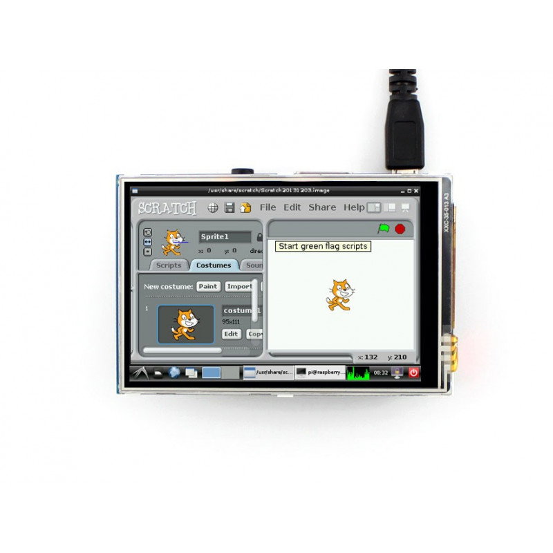 Resistiver Touchscreen LCD TFT 3,5 "320x240px GPIO für Raspberry Pi 2 / B +