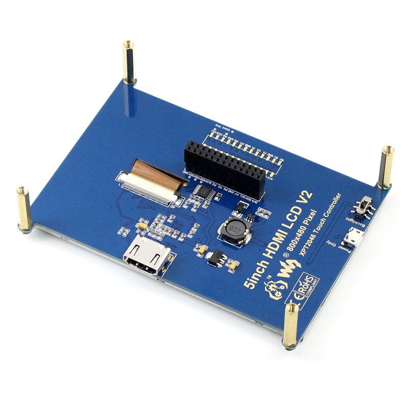 Resistiver Touchscreen LCD TFT 5 '' 800x480px HDMI + GPIO für Raspberry Pi 2 / B + + Schwarz-Weiß-Gehäuse