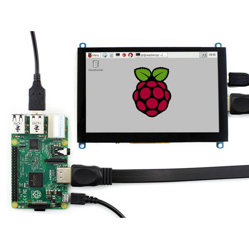 5 '' TFT LCD kapazitiver Touchscreen (H) 800x480px HDMI + USB Rev. 2.1 für Raspberry Pi 3B+ / 3B / 2B / Zero