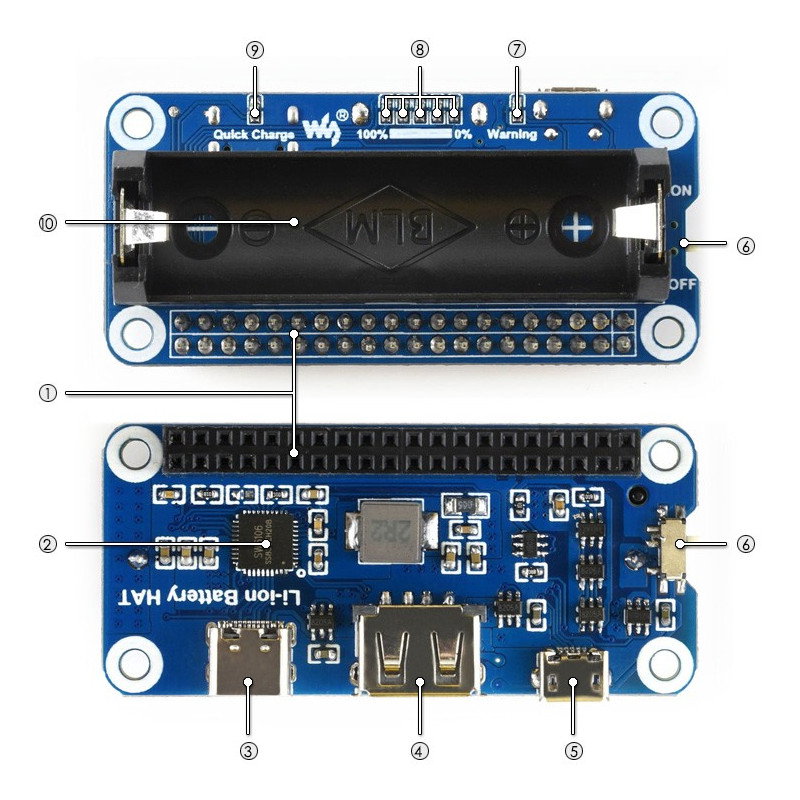 Waveshare Li-Ion Battery HAT – Schild für Raspberry Pi