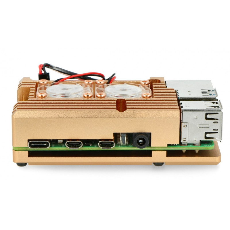 Gehäuse für Raspberry Pi 4B mit 2 Lüftern - Metall - Gold