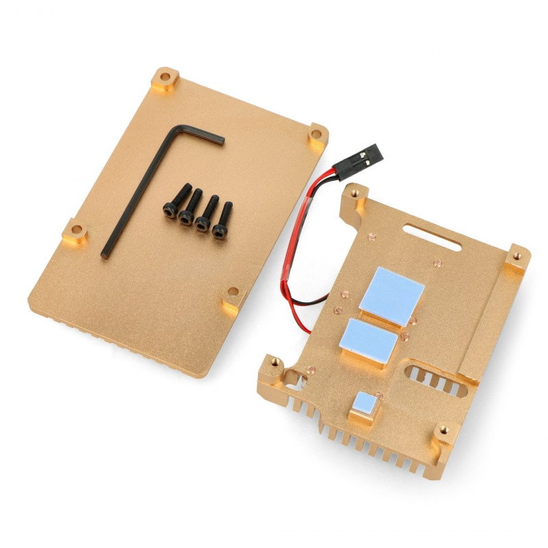 Gehäuse für Raspberry Pi 4B mit 2 Lüftern - Metall - Gold