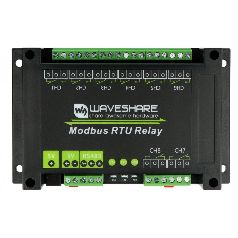 8-Kanal Relaismodul mit Optoisolation - 10A / 250VAC Kontakte - 5V Spule - Modbus RS485