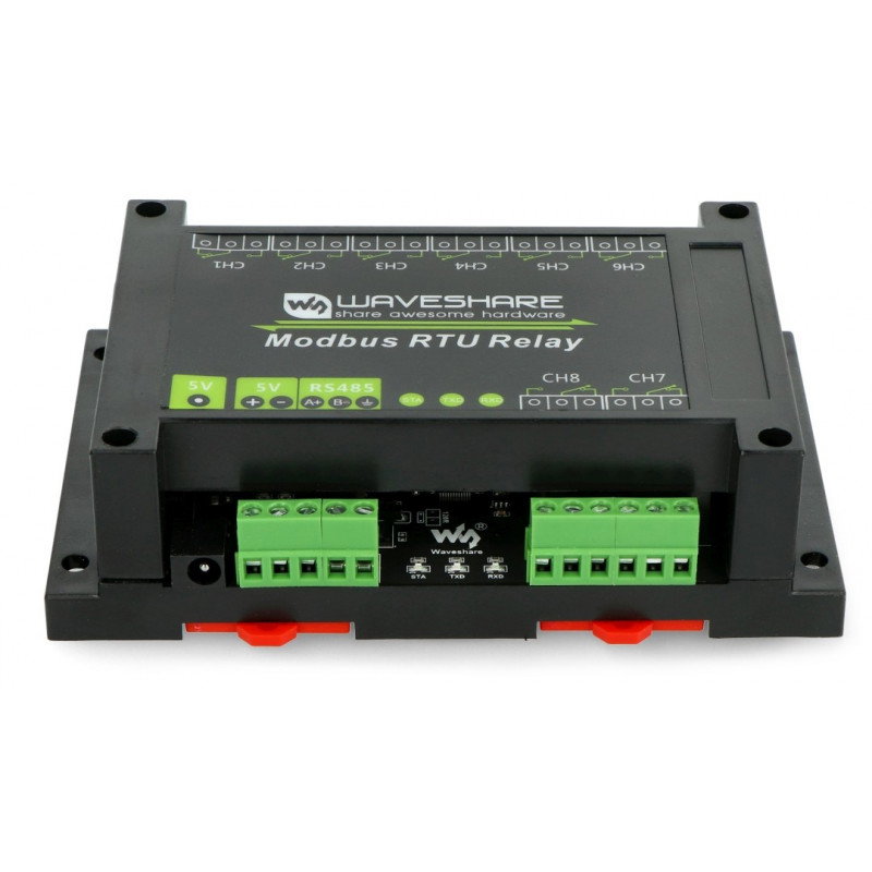 8-Kanal Relaismodul mit Optoisolation - 10A / 250VAC Kontakte - 5V Spule - Modbus RS485