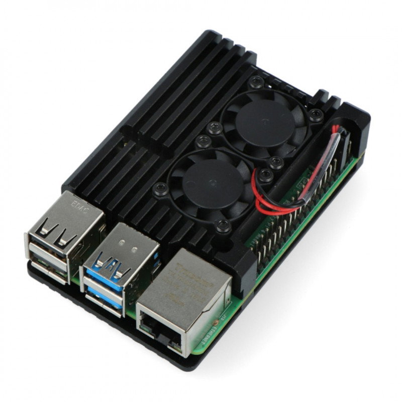 Set mit Raspberry Pi 4B WiFi 2GB RAM + Zubehör - Gehäuse mit zwei Lüftern