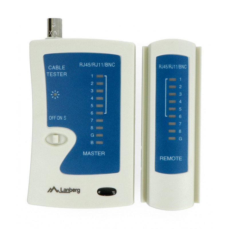 Kabeltester RJ45 / RJ12 / RJ11 / Koaxial - Lanberg NT-0401
