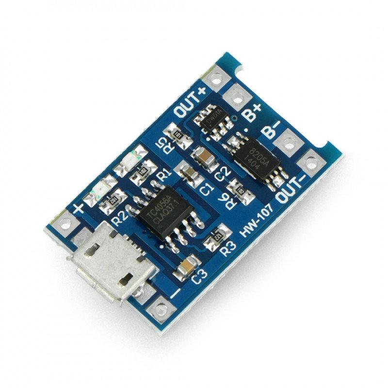 Li-Pol TP4056 Einzelzelle 1S 3.7V microUSB Ladegerät mit Sicherheitsfunktionen