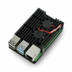 Gehäuse für Raspberry Pi 4B - Aluminium mit zwei Lüftern - Schwarz