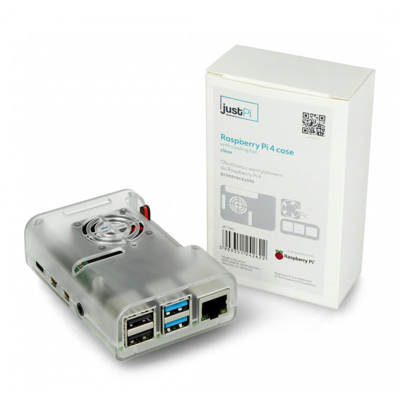 JustPi Gehäuse für Raspberry Pi 4B mit Lüfter - transparent