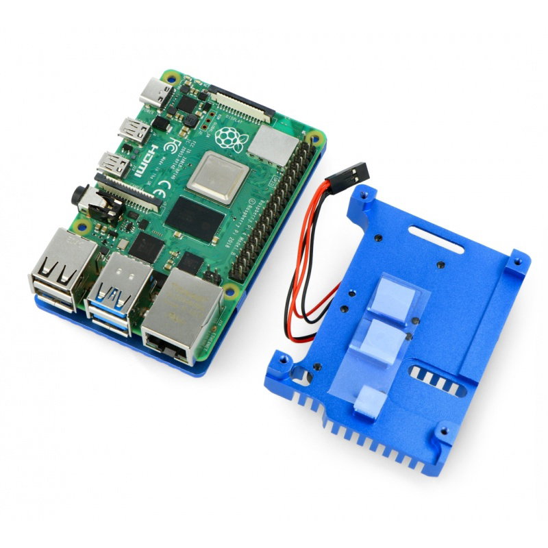 JustPi-Gehäuse für Raspberry Pi 4B - Aluminium mit zwei Lüftern - blau