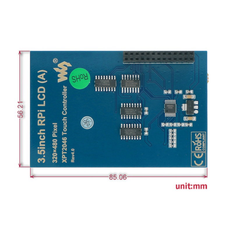 Touchscreen A - resistives LCD TFT 3,5 '' 320x480px GPIO für
