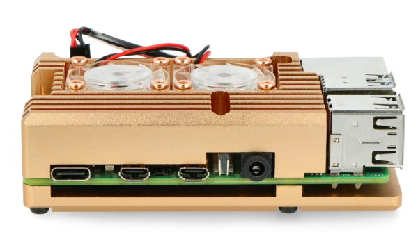 Gehäuse für Raspberry Pi 4B mit 2 Lüftern - Metall - Gold