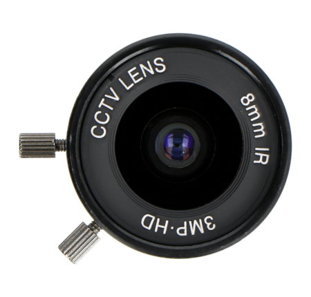 8-mm-CS-Mount-Objektiv mit manueller Fokuseinstellung.