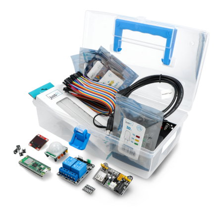 Ein Satz Raspberry Pi Zero W mit Anschlüssen, geschlossen in einem handlichen Koffer