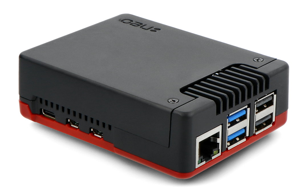 Gehäuse für Raspberry Pi 5 in schwarz und rot mit Lüfter von Argon40