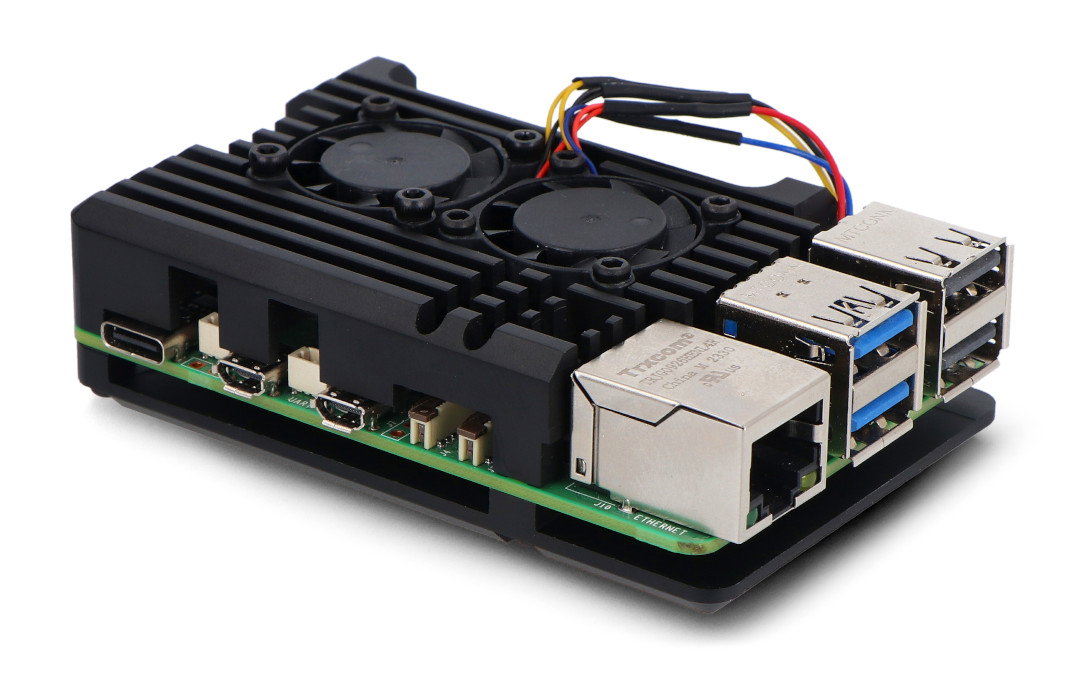 Gehäuse für Raspberry Pi 5 mit zwei Lüftern - Aluminium - schwarz