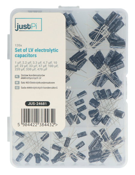 Ein Satz mit 12 der gängigsten Werte von Elektrolytkondensatoren von 1 uF bis 470 uF bei verschiedenen Spannungen