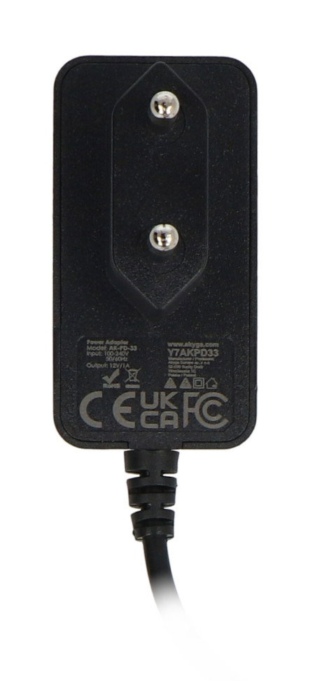 Zasilacz impulsowy Akyga AK-PD-33 12 V / 1 A do kas fiskalnych ELZAB - wtyk DC 5,5 / 2,1 mm