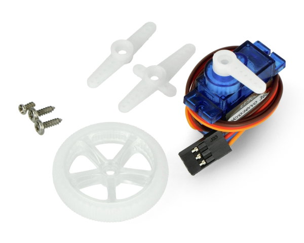 Der Inhalt des Servokits mit Rad und Reifen.