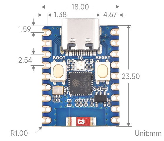 ESP32-C3-Zero Platinenabmessungen