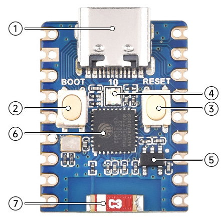 Anordnung der Komponenten auf dem ESP32-C3-Zero-Board