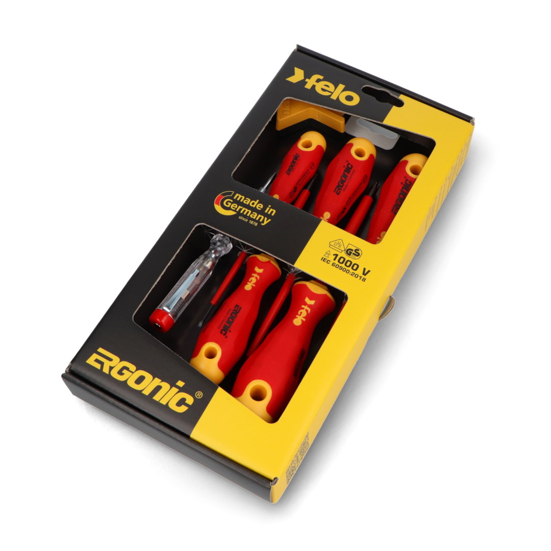 Ergonic VDE isolierter Schraubendrehersatz + Prüfgerät + Magnetisator Felo 41396399 - 7 Stück.