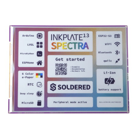 Inkplate 13SPECTRA ist eine fortschrittliche Entwicklungsplattform mit einem großen 13,3-Zoll-Farb-E-Paper-Display